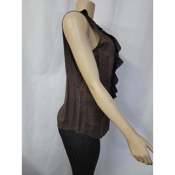 Oscar De La Renta, Size 14 Brown Buttons Up Ruffled Women's Top Blouse #R1 - Picture 4 of 10